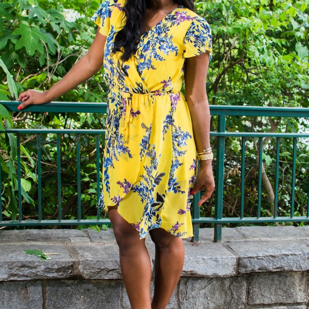 Floral yellow midi dress